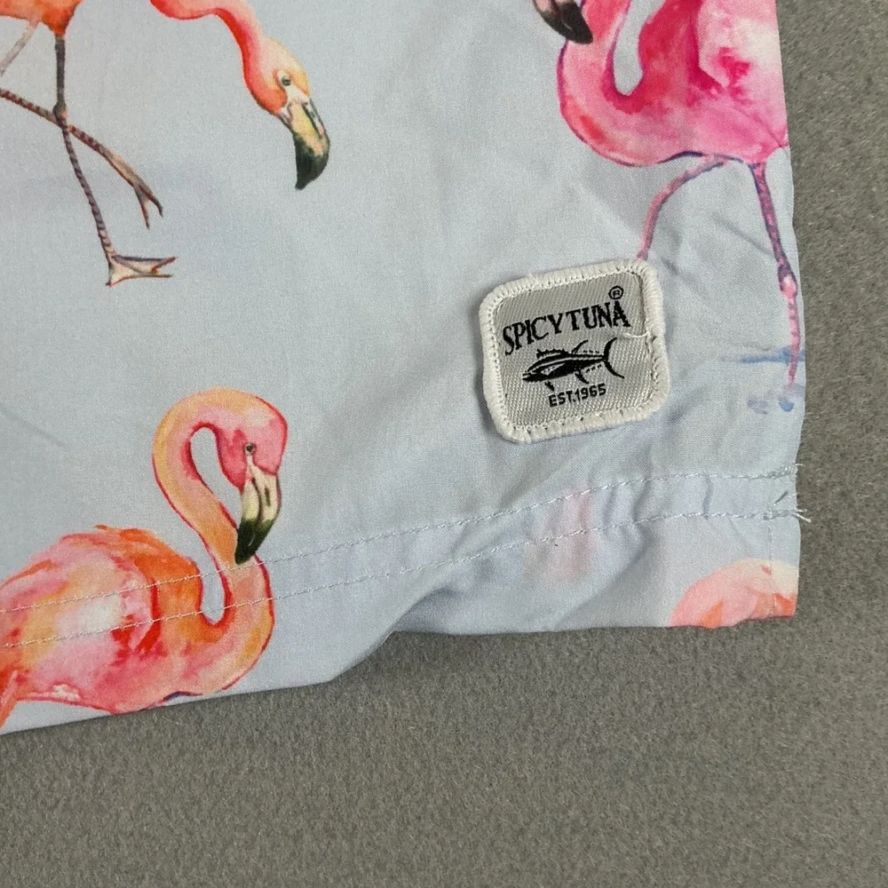 Spicy Tuna Flamingo Swim Trunks XL Light Blue Tropical Board Shorts NWT UPF 50+‎